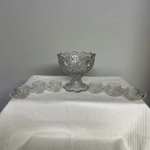 Elegante Vintage Miniatur Spielzeug Pressglas Bowle Schüssel mit 6 Tassen Set - Bild 1 von 7