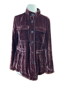 LOFT Damen Crushed Velvet Utility Jacke Gr. S weinrot Knopf Goth Grunge - Bild 1 von 9