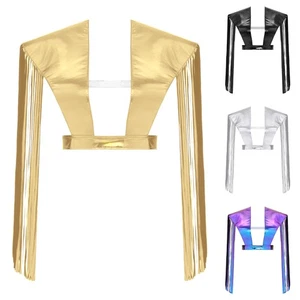 Men Womens Shiny Metallic Fringe Shoulder Shrug Adjustable Buckle Armor Clubwear - Picture 1 of 38