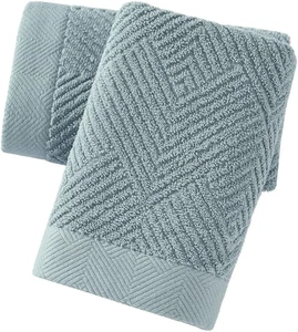 Set 2 toallas mano verde salvia 100 algodon suaves absorbentes bano 13x29 in - Picture 1 of 12