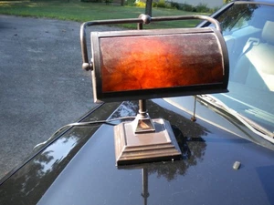 Vintage Mica mission Banker's Desk Lamp heavy pull chain fantastic glow - Picture 1 of 4