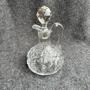 American Brilliant Cut Glass Cruet Faceted Stopper Pinched Scalloped Edge Neck - Picture 1 of 4