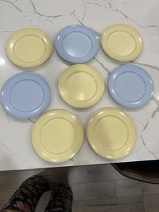 Juego de 8 platos de cena/ensalada de melamina Superware vintage - azul y amarillo P129-9 - Imagen 1 de 3