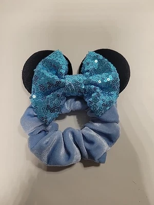 Minnie Mouse Ears Velvet Scrunchie Ponytail Holder Blue-Disney  - Image 1 of 4