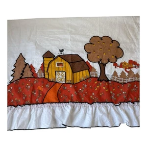 Vintage Pair 70's / 80's Retro Country Farm Curtain Panel Orange Brown Gold - Picture 1 of 8