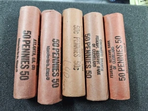 🌟(5) Lincoln Cents/Memorial Penny OBW BU Rolls of Pennies, (4) 1964 (1) 1960 - Picture 1 of 6