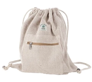 Ethno Hanf Rucksack mit Fischgrätenmuster, Turnbeutel, Sportbeutel - braun - Bild 1 von 2