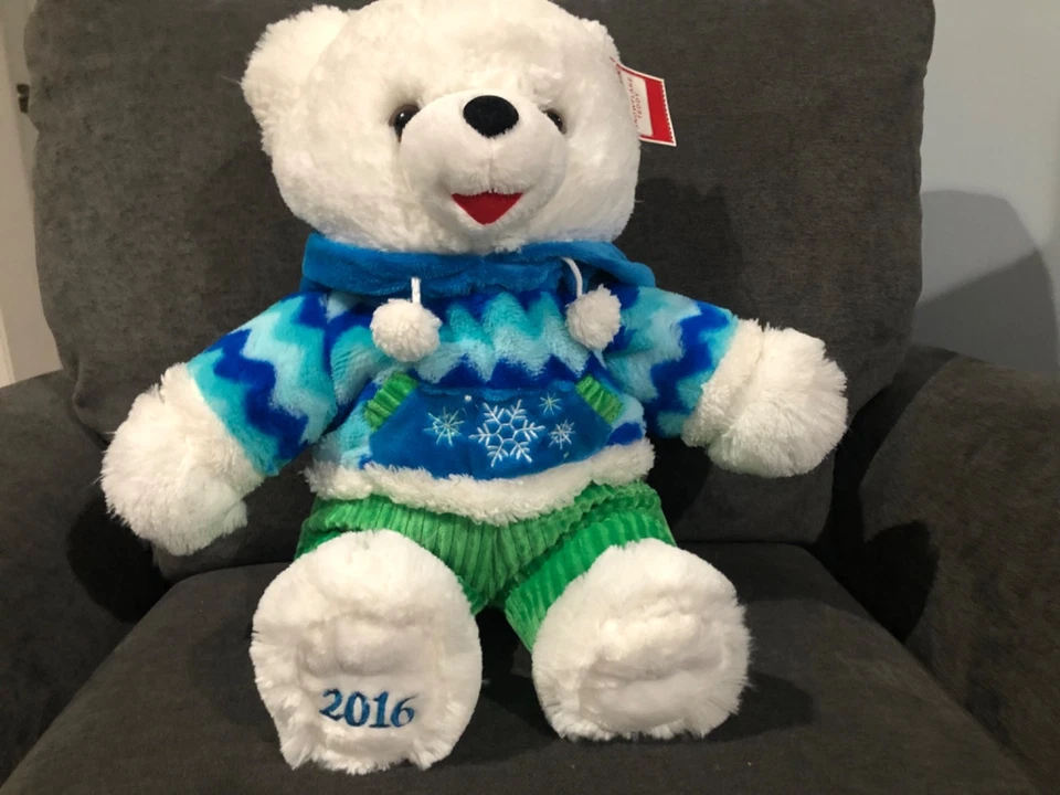 Oso de peluche blanco de vacaciones de Navidad 2016 - grande Foto 1 de 3