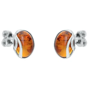 925 Argent Sterling Ambre Baltique Véritable Clous Oreilles Gratuit Cadeau - Imagen 1 de 1