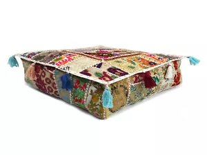 18" Square Patchwork Large 22" Floor Cushion Decorative Ethnic Pillow Cover - Picture 1 of 8