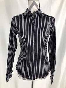 New Express Stretch Pinstripped Button Down Blouse Size 2 - Picture 1 of 6