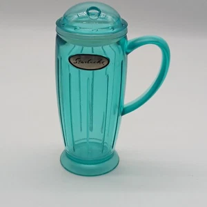 Vaso de viaje Starbucks 2001 Barista alto de plástico verde azulado con tapa 16 oz.  - Imagen 1 de 8
