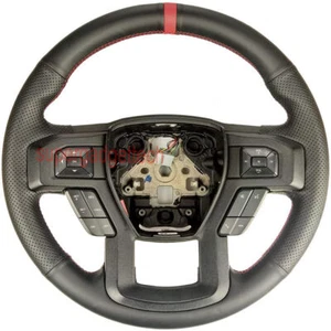 Black Side Hole Leather Steering Wheel Red Stitch Wrap Cover For Ford F-150 F250 - Picture 1 of 9