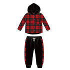Toddler Boys Hoodie Long Sleeve Plaid Jacket Shirt & Trousers Outfit Set 1-5T