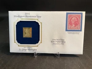 1932 Washington Bicentennial Issue 2¢ George Washington FDC 22K Gold Stamp - Picture 1 of 2