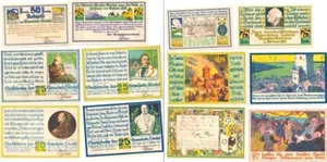 4 DIFF LARGE UNCIRC STOTEL NOTGELD @ $2.49! CASTLES KNIGHTS LOCAL HISTORY/PEOPLE - Picture 1 of 1