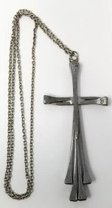 Vintage 1970s Large Crucifix Horseshoe Nail Cross Metal Statement Necklace Chain - Picture 1 of 8