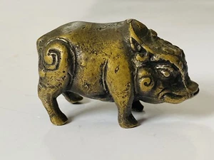 Antique Miniature Chinese Balinese Archaistic Brass Sculpture Statue Boar Pig - Picture 1 of 14