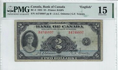 1935   BOC BC-3 , $2  SN# A 4748897,  PMG Choice Fine 15. English - Image 1 of 2