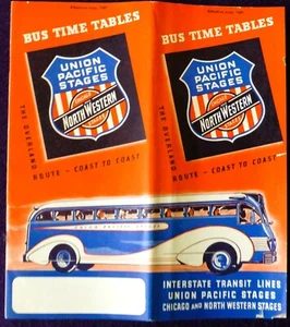 1941 UNION PACIFIC - CHICAGO NORTHWESTERN STAGES Bus Lines Interstate Time Table - Picture 1 of 16