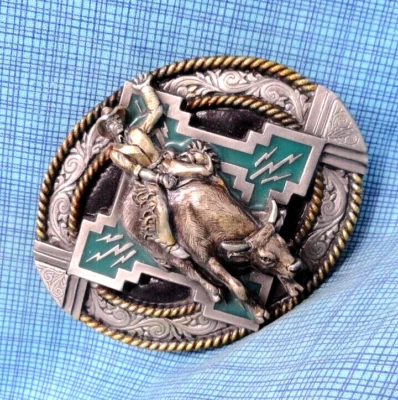Cinturón Cowboy Bull Rider Hebilla Western Scroll & Rope De Colección Años 90 Bergamota. NOX187 Foto 1 de 4