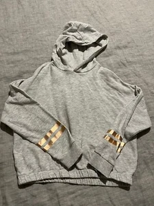 Marks And Spencer Brand M & S Hoodie Sweatshirt Rose Gold Stripes Girls Sz 11-12 - Picture 1 of 3