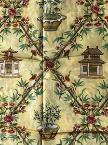 Brunschwig & Fils Pagoda Trellis Silk Print Remnant 90"x50" Italy - Picture 1 of 8