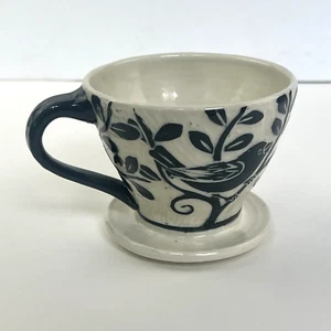 Molly Cantor Studio Pottery Coffee Maker Bird Sgraffito Floral Handmade Pourover - Picture 1 of 7