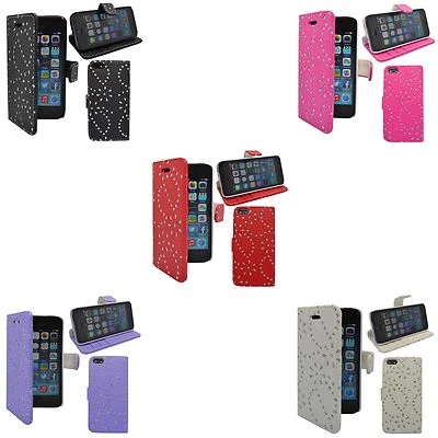 CASE FOR APPLE IPHONE 5 5S GLITTER WALLET FLIP IN VARIOUS COLOURS POUCH COVER - Image 1 of 4