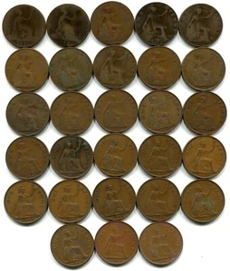 Great Britain 1892-1966 Lot of 28 Different Dates of Pennies Circ See Scans - Picture 1 of 3