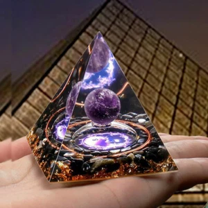 Orgonite Pyramid Amethyst Peridot Healing Crystal Energy Orgone EMF Protection - Picture 1 of 8