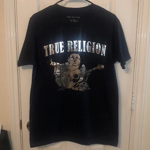 True Religion Marineblau mit silberfarbenem Buddha Herren Medium T-Shirt - Bild 1 von 3