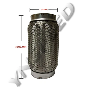 3" ID x 6" OL Exhaust Flex Pipe Heavy Duty Double Braided Stainless Steel Tubing - Imagen 1 de 5