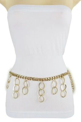 Divertente Donna Oro Metallo Catena Goccia Gemelli Pendente Cintura Hip Alto XS - Immagine 1 di 4