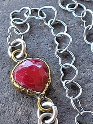 Artisan My Love Raw Rough Cut Ruby Sterling Silver Bracelet Brass Bezel  - Image 1 of 4