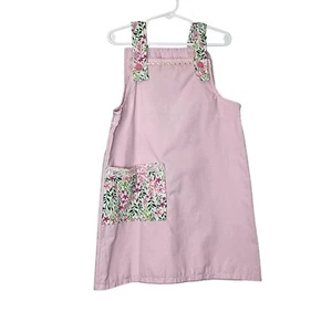Homemade Pink Floral Pocket Apron Dress Lace Ribbon Trim Ditzy Floral size 10 - Picture 1 of 6