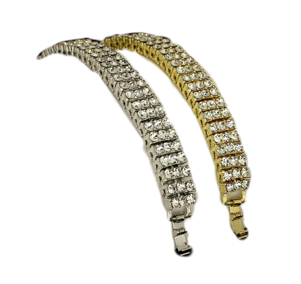 Men Women 3 Row Hip Hop Fully icy White On White/Yellow On Yellow Bling Bracelet - Image 1 of 2