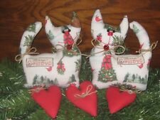 Christmas Decor  2 Cats 3 Hearts Bowl Fillers Cardinal Fabric Handmade Gift