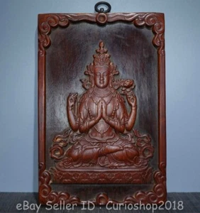 10.8" Old Chinese Huanghuali Wood Carved 4 arm Guan Yin Goddess Amulets Pendant - Picture 1 of 9