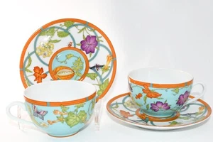 Juego De Tazas De Té Y Platillos Hermes La Siesta Island De 2 Flores Azules Café - Imagen 1 de 15