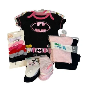 New Born Baby Girl Bundle Batman One Piece Bodysuits Headbands Pants & Socks NWT - Picture 1 of 11