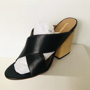 MARCS Shoes Size 40 (Best Fit 39) Black Leather Slip On Mules Heels Worn Once - Foto 1 di 14