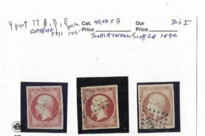 FRANCE NAPOLEON 1853; SCOTT 19-20,YVERT 17 A,D,E CARMINE AND ROSE,DIE 1 USED GRP - Image 1 of 2