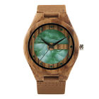 Nature Wood Watch Case Leather Band Quartz Analog Round Dial for Men Women Gift