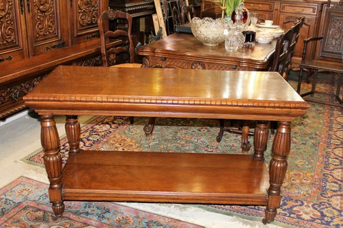 English Antique Solid Oak Serving Table / Sofa Side Table with Caster Cover