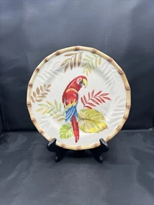 Pier 1 Imports Cabana 9" Salad Plates Parrot Macaw Bird Hand Painted Lot of 6 - Imagen 1 de 6