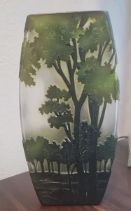 Vintage CAMEO French Style Art Nouveau Etched Layered Forest Glass Vase 10" - Picture 1 of 9