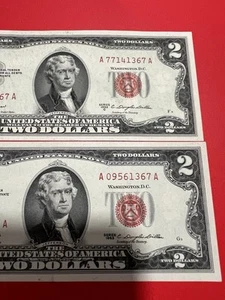 Fancy Serial Number (2) $2 1953 1963 Matching SN Ending 1367 A A Block  - Picture 1 of 7