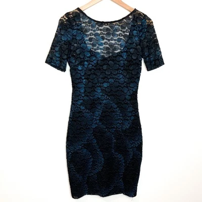 Belle Badgley Mischka Isabel Dress Womens 2 Blue Black Lace Cocktail  - Image 1 of 4