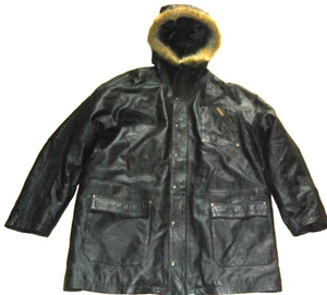 Adidas 3/4 Length Black Leather Padded Jacket With Hood Hip Hop MEN'S SZ (L) HTF - Picture 1 of 21